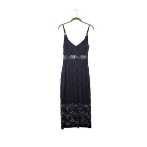Express NWT Black Lace V-Neck Sleeveless Maxi Peekaboo Dress Womens Size XS